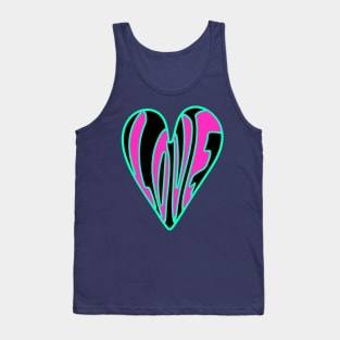 Hippie Style Love Heart, Pink, Turquoise and Black Tank Top